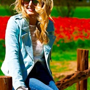 BLANKNYC Mint Blue Green suede Moto Jacket sz L